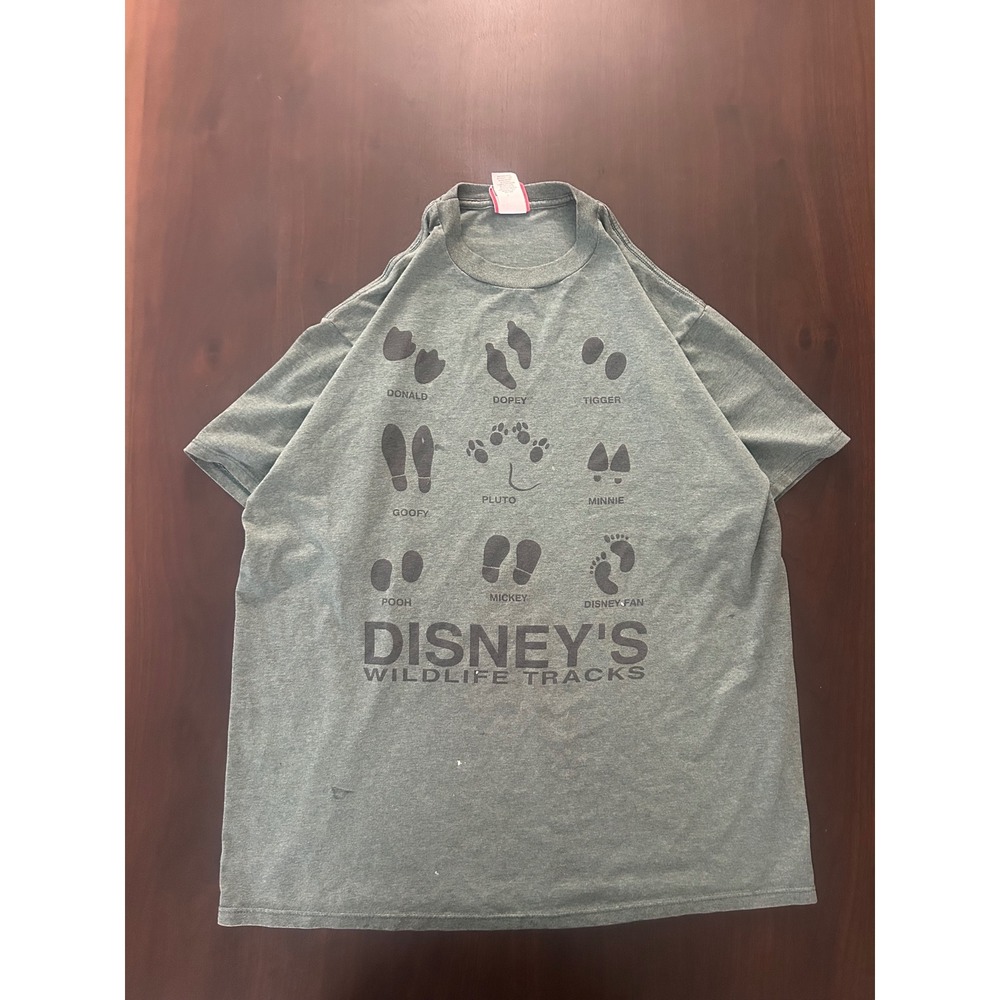 Vintage Disney Designs Wildlife Tracks T-Shirt Mens XL Green Made in USA 90s